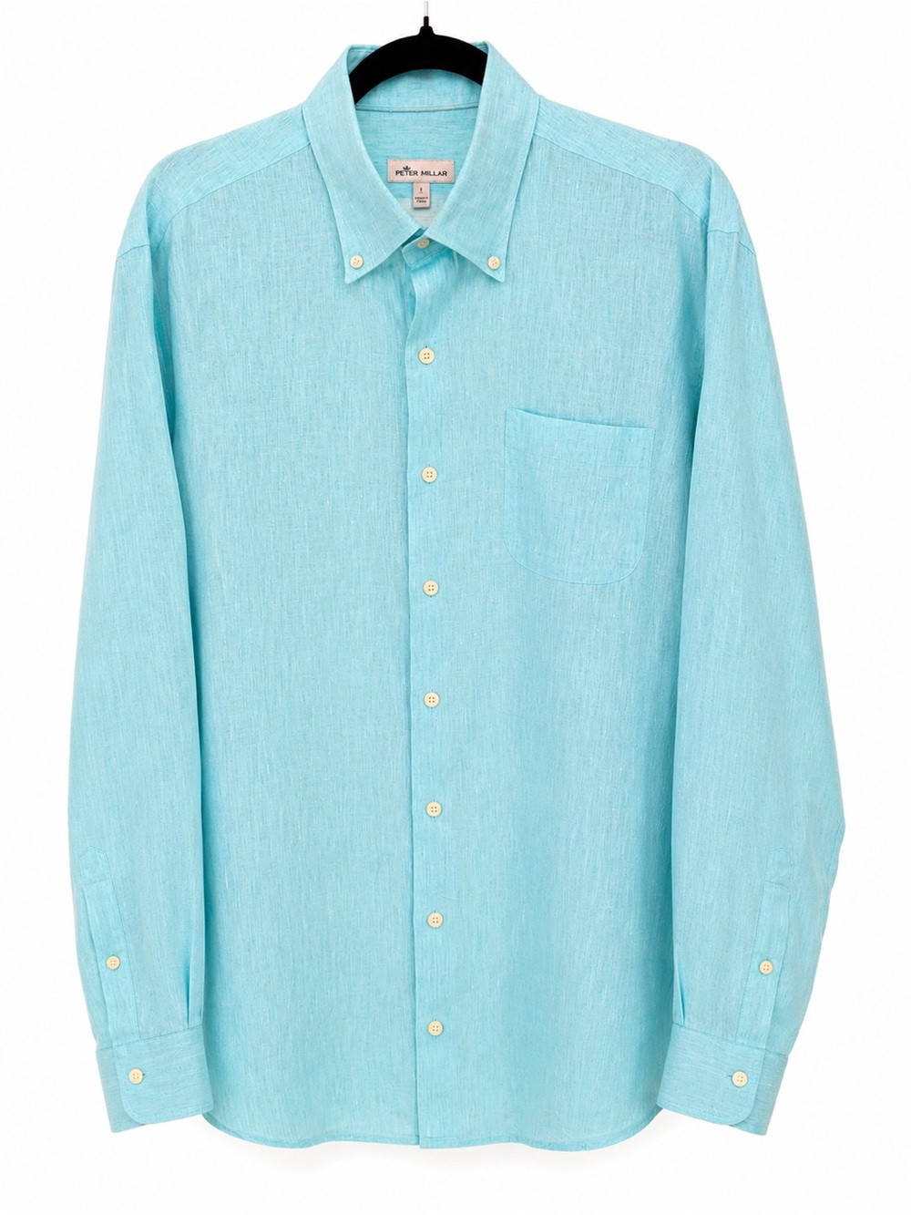 Peter Millar Light Aqua Button-Down Linen Shirt
